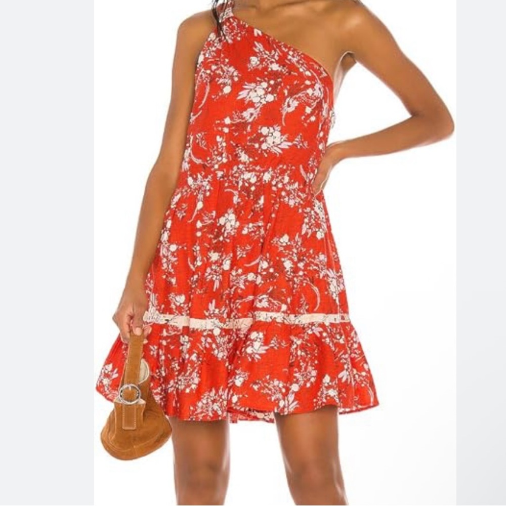 Free People womans Floral One-Shoulder Red mini Dress size M